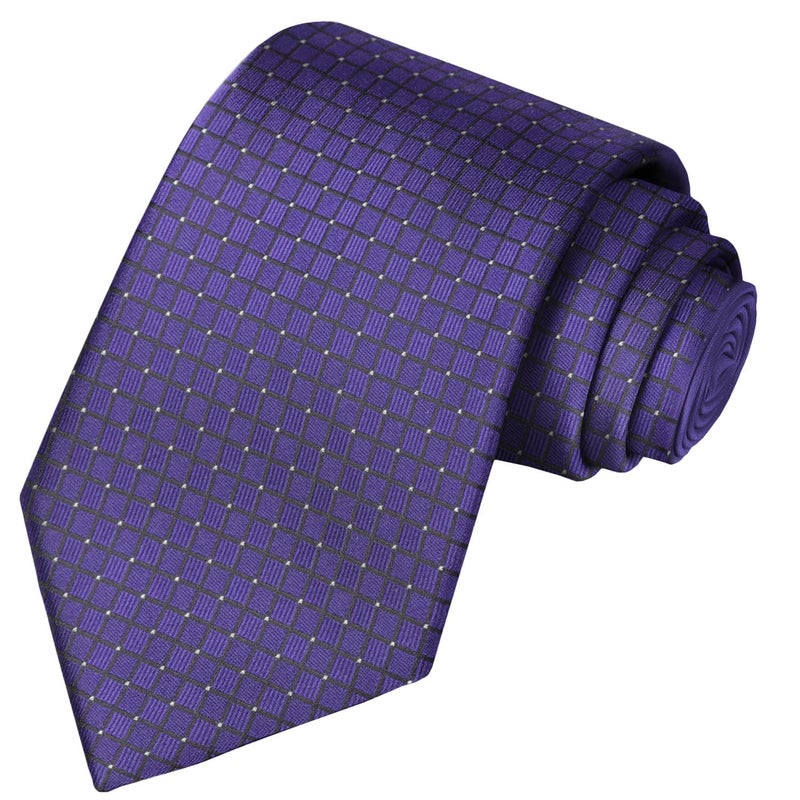 KissTies Mens Purple Tie Checkered Necktie Wedding Ties For Men