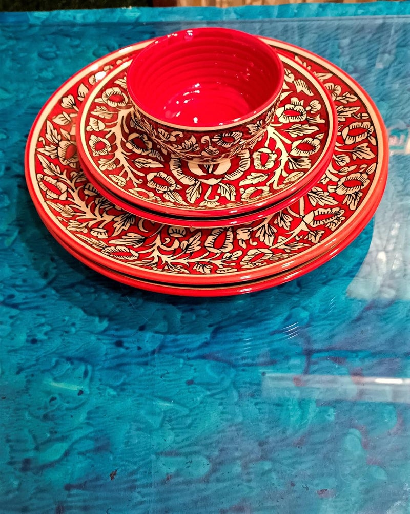 Caffeine مجموعة عشاء كافيين سيراميك يدوية الصنع حمراء مغولية (مجموعة من 5 قطع) - Image 1