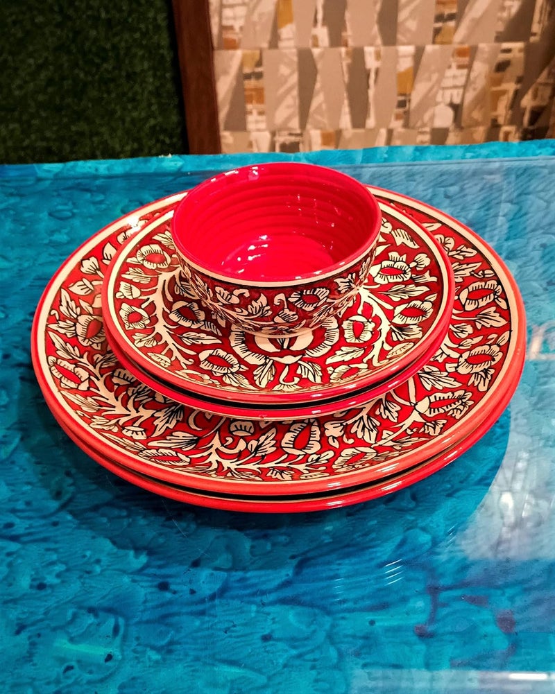 Caffeine مجموعة عشاء كافيين سيراميك يدوية الصنع حمراء مغولية (مجموعة من 5 قطع) - Image 3