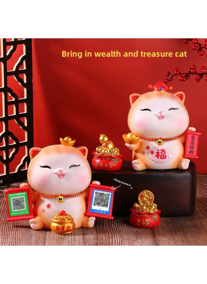 Generic Front Desk Creative Decoration Money Cat Piggy Bank Vinyl Drop-proof Large Capacity Piggy Bank Year Gift Cash Register Ornaments-Color:066 Medium QR Code Lucky Cat (Skin Color))  - Image 2