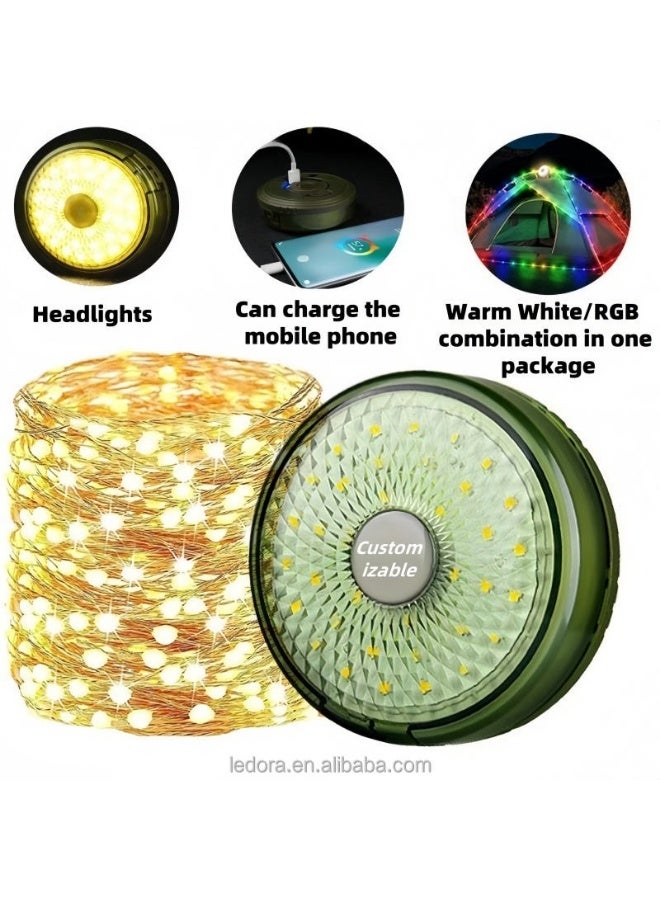 Generic Warm Light + Color Light 8M,Camping LED String Light, Tent Light, Outdoor Hanging Light, USB Rechargeable Lantern, Colorful Atmosphere Lamp, Portable Camping Light - Image 4