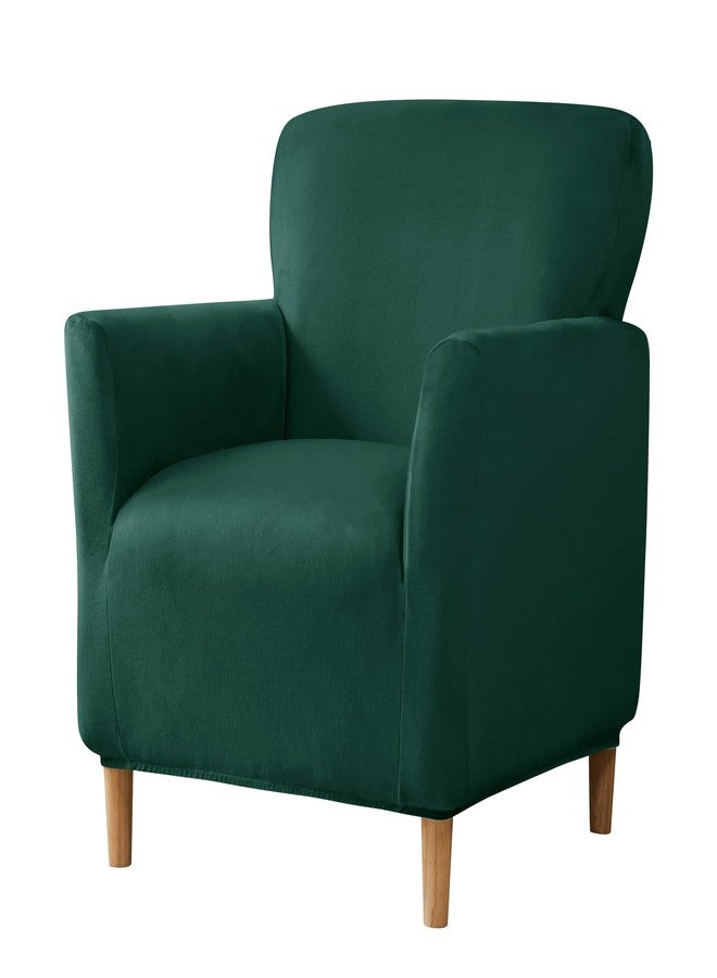 MIFXIN Banquet Armchair Cover Velvet Stretch Armchair Chair Slipcover 1 Piece Spandex Elastic Furniture Protector Couch Slipcover for 1-Seater Sofa with Arms (Dark Green) - Image 1
