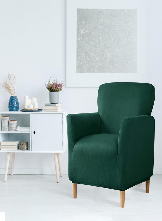 MIFXIN Banquet Armchair Cover Velvet Stretch Armchair Chair Slipcover 1 Piece Spandex Elastic Furniture Protector Couch Slipcover for 1-Seater Sofa with Arms (Dark Green) - Image 2