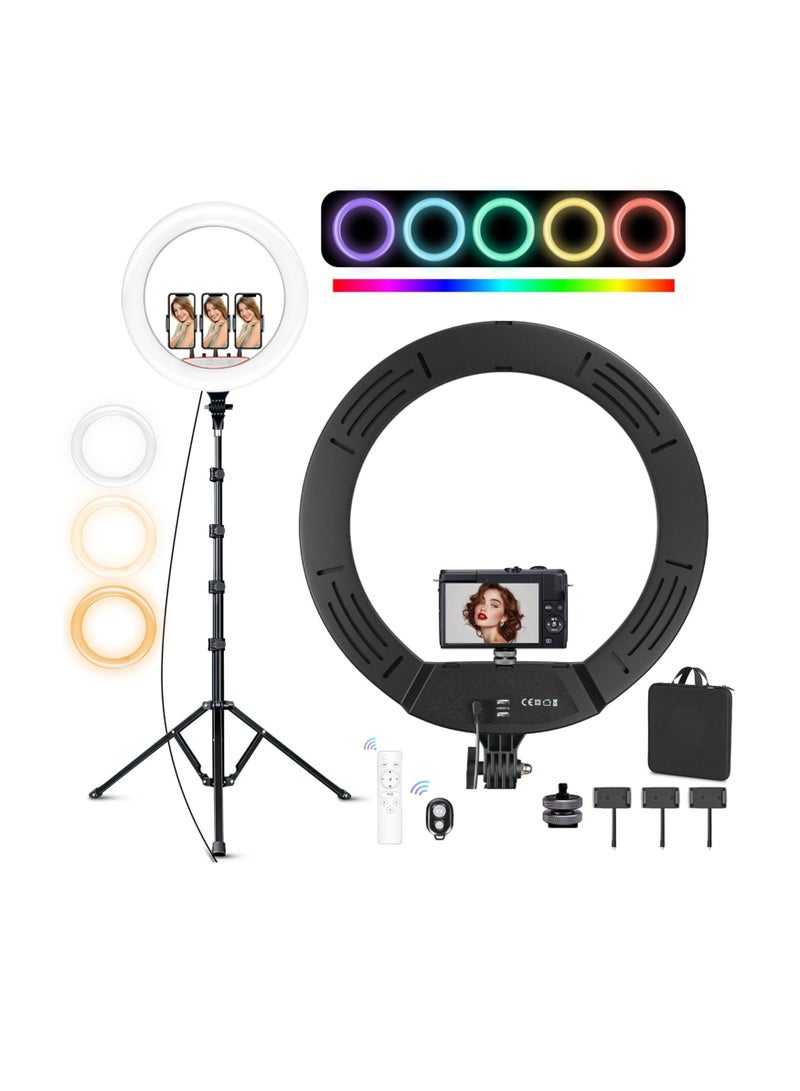 18 Inch RGB Ring Light with Tripod – Dimmable LED Lighting for Photography, Video, Makeup & Live Streaming - Image 1