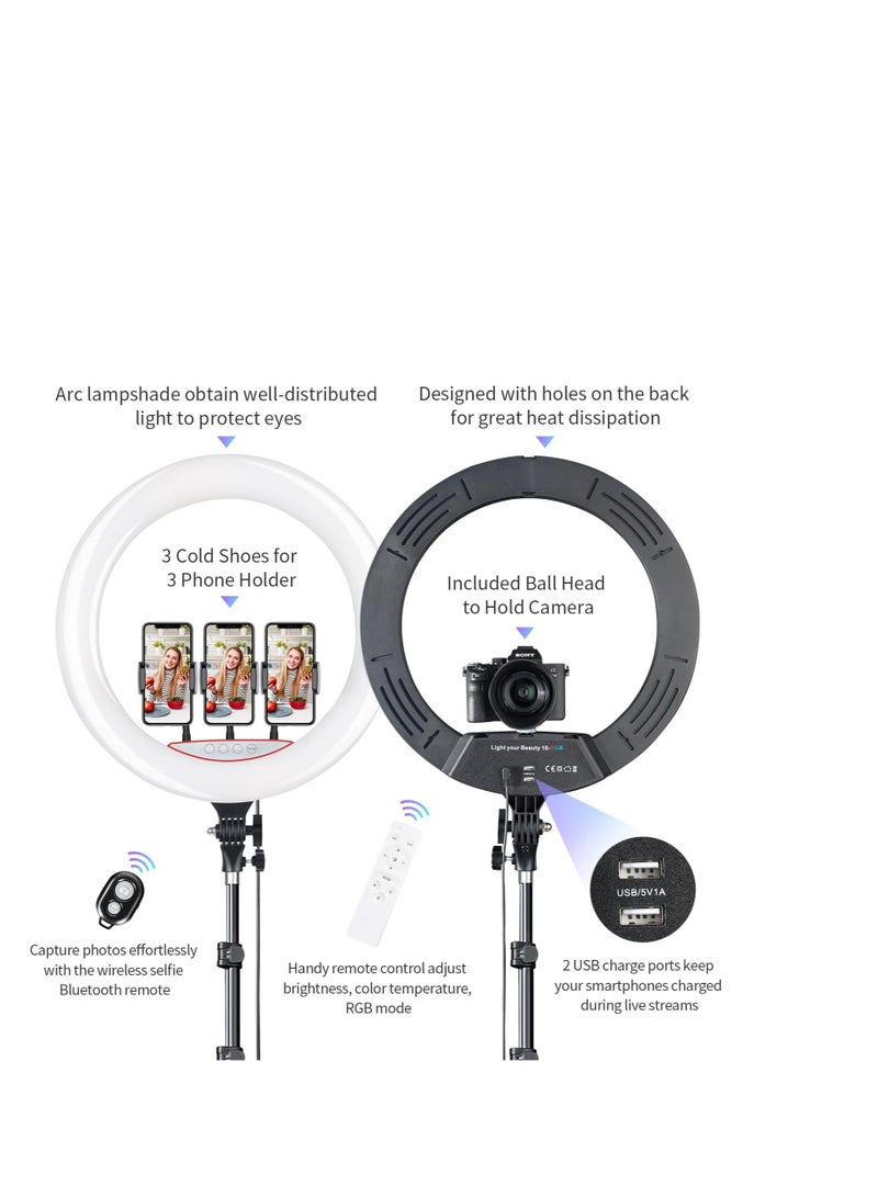 18 Inch RGB Ring Light with Tripod – Dimmable LED Lighting for Photography, Video, Makeup & Live Streaming - Image 2