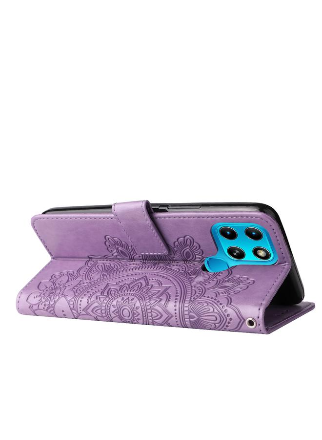 زبون جراب لهاتف Infinix Smart 6 مصنوع من الجلد المنقوش بسبع بتلات زهور - Image 5