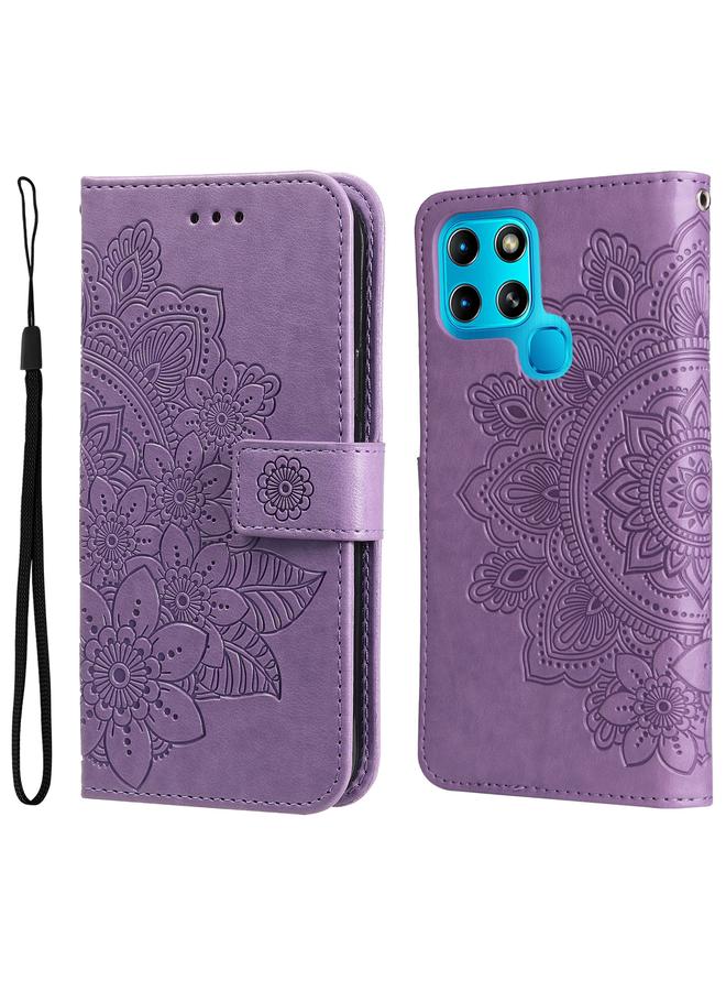 زبون جراب لهاتف Infinix Smart 6 مصنوع من الجلد المنقوش بسبع بتلات زهور - Image 1