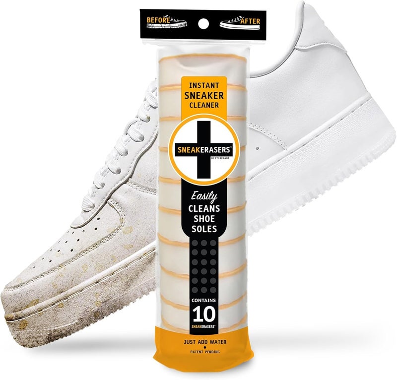 SneakERASERS Instant Sneaker Cleaner, Premium Shoe Cleaning Kit for Sneakers, Dual-Sided Sponges, Effective for Tennis Shoes & Women Men Sneakers, Gentle Rub Design (10 Pack) - Image 1