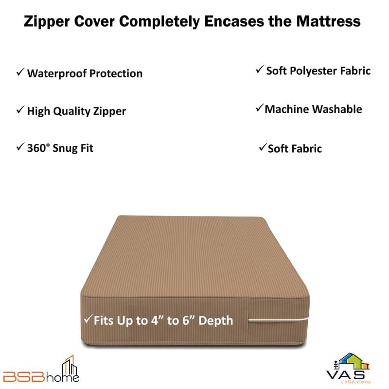 BSB HOME Premium Cotton Mattress Cover/Protector with Zipper Chain|Provides All Around Protection with 360° Encasing |King - 78x72+6 inches (6.5x5 ft) - Pack of 1 - Beige - Image 3