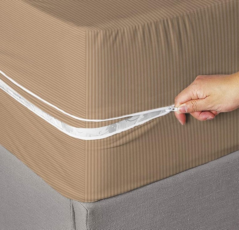 BSB HOME Premium Cotton Mattress Cover/Protector with Zipper Chain|Provides All Around Protection with 360° Encasing |King - 78x72+6 inches (6.5x5 ft) - Pack of 1 - Beige - Image 1
