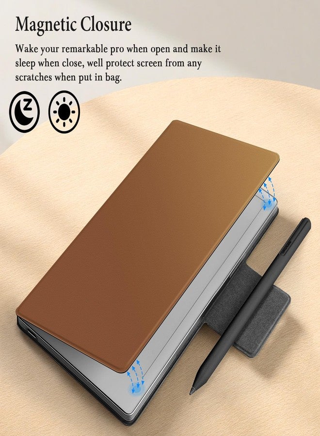 أيوتو جراب لجهاز Remarkable Paper Pro Move، مصنوع من الجلد الفاخر، مزود بحامل قلم قابل للطي للخلف، ووظيفة التنبيه/السكون التلقائي، وبطانة من الألياف الدقيقة، وتصميم مفتاح تشغيل ومغناطيس قوي (جلد بني). - Image 4