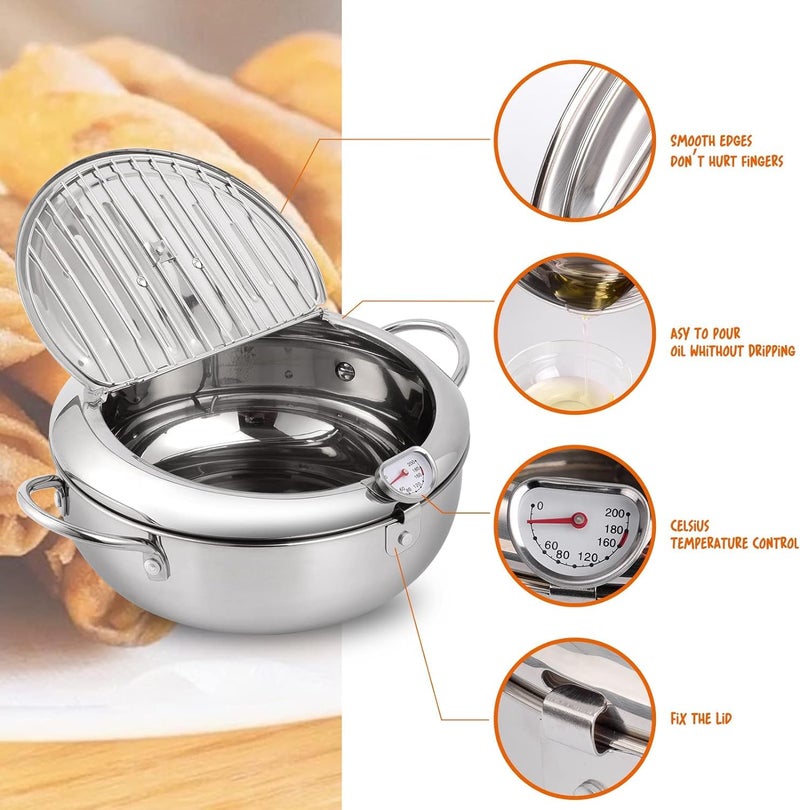 Oxydrily Deep Fryer Pot,Oxydrily Japanese Tempura Deep Fryer Stainless Steel Frying Pot With Thermometer - Image 3