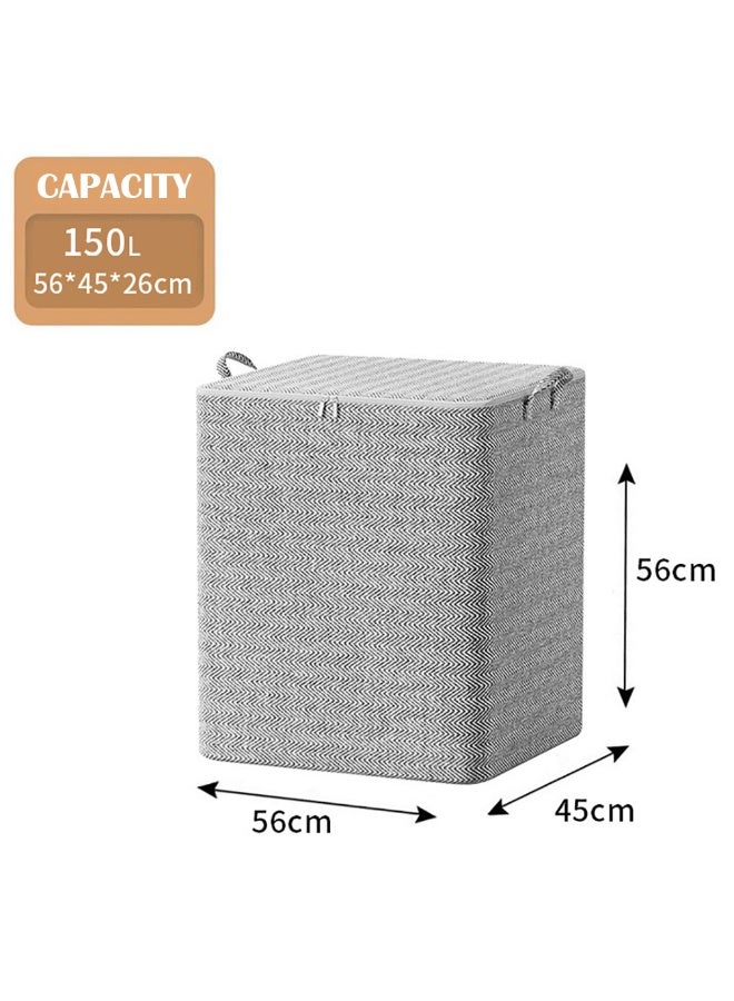 Fabric Storage Bins, 2 Pcs Foldable Nonwoven Storage Bags with Zipper and Handles for Clothing Blanket Bedding, Large Capacity Washable Clothes Storage Box for Closet Wardrobe (Grey, 150L) - Image 2