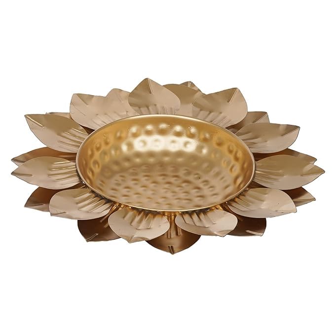 PIEPOT Gold Polish Leaf Design Set of 3 Flower Shape Flower Decorative Urli Bowl for Home Floating Flowers for HomeTable Decor Diwali Decoration 12 INCH - Image 1
