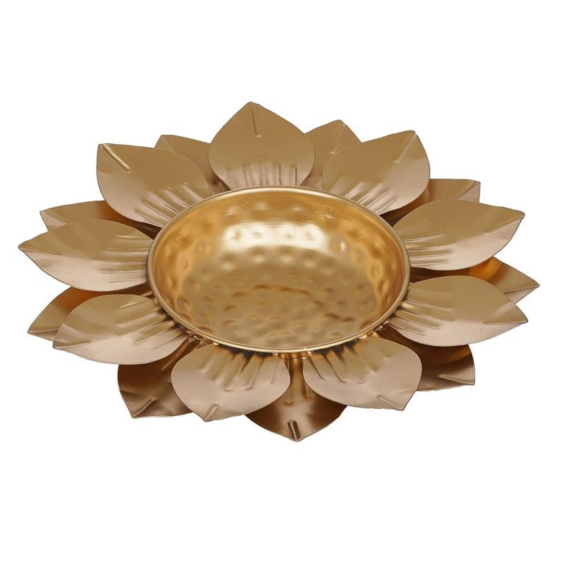 PIEPOT Gold Polish Leaf Design Set of 3 Flower Shape Flower Decorative Urli Bowl for Home Floating Flowers for HomeTable Decor Diwali Decoration 12 INCH - Image 5