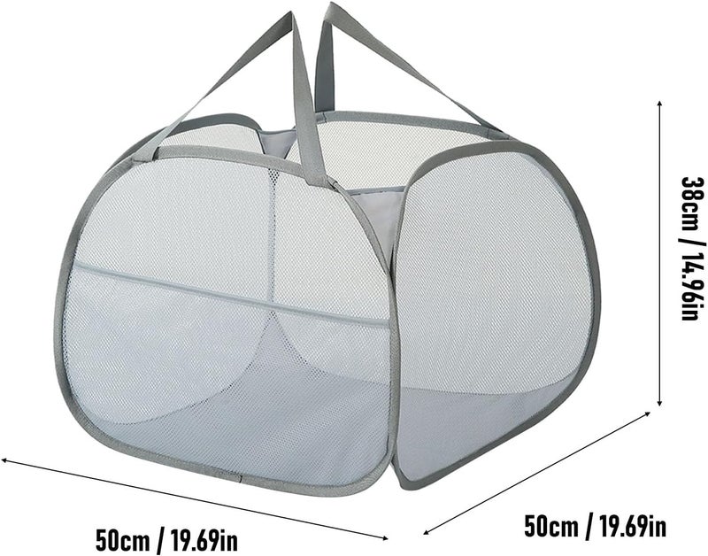 Yosoo 90L Foldable Mesh Up Hamper, Breathable Laundry Basket with Handle, Side Pocket for Clothes and Storage, Quick Drying (Grey) - Image 2