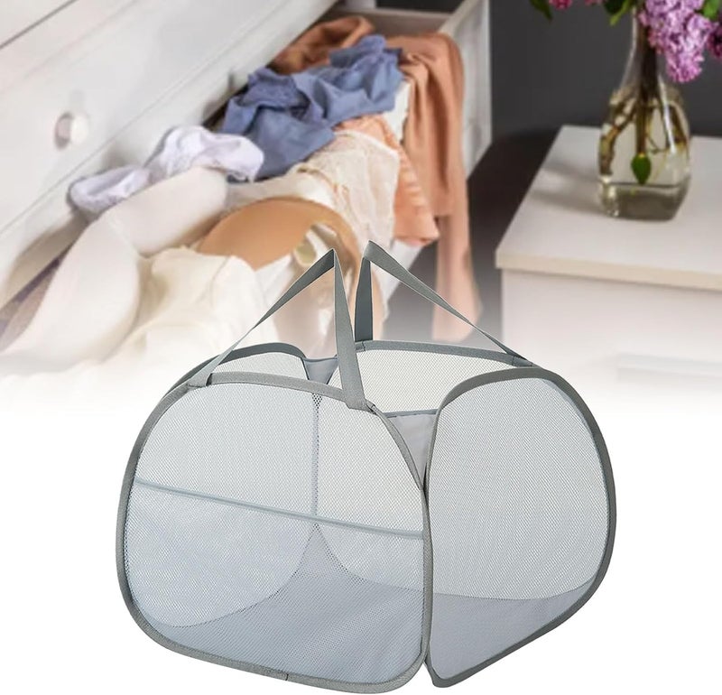 Yosoo 90L Foldable Mesh Up Hamper, Breathable Laundry Basket with Handle, Side Pocket for Clothes and Storage, Quick Drying (Grey) - Image 3
