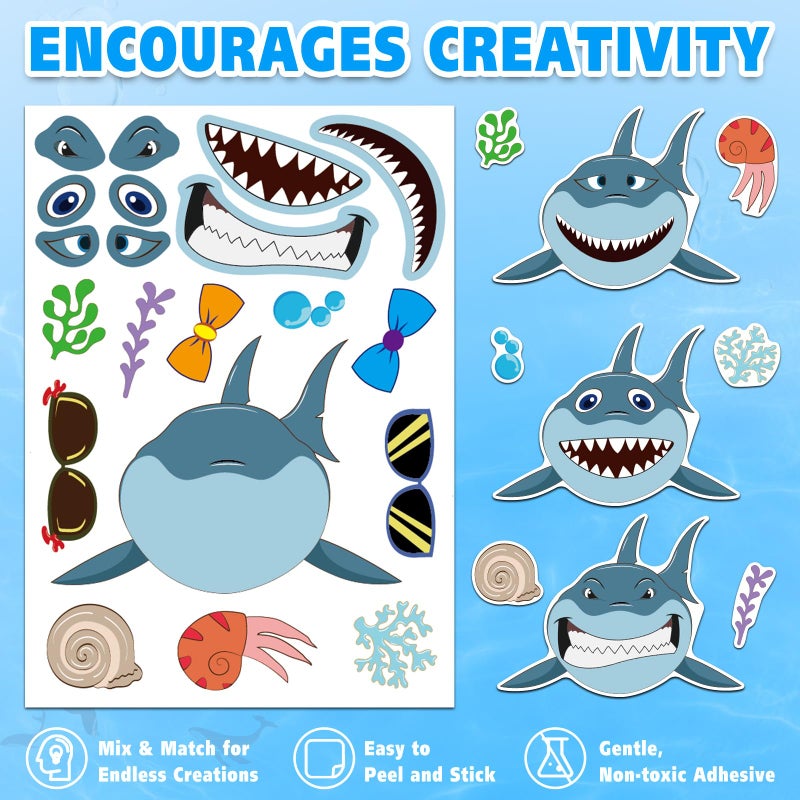 Aowplc 42 Pcs Ocean Animals Make-a-Face Sticker Sheets for Kids - 14 Sea Creature Designs for Party Favors, Classroom Activities, Arts & Crafts - Image 3