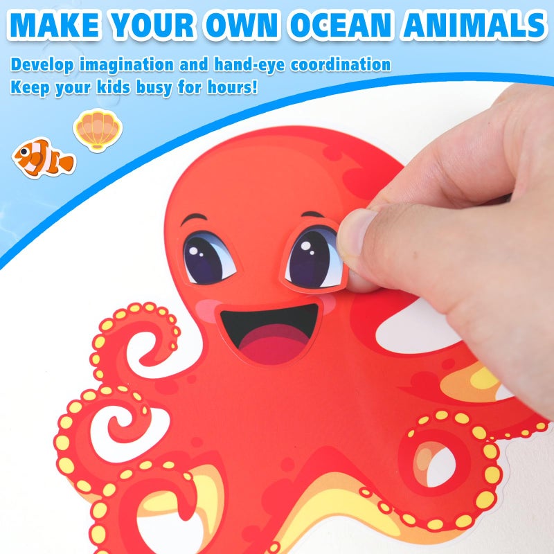Aowplc 42 Pcs Ocean Animals Make-a-Face Sticker Sheets for Kids - 14 Sea Creature Designs for Party Favors, Classroom Activities, Arts & Crafts - Image 4