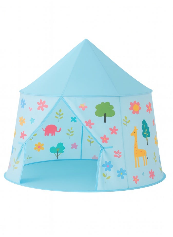 ليفي خيمة لعب للأطفال، بيت لعب على شكل قلعة كرتونية للأطفال، بيت لعب قابل للطي للاستخدام الداخلي والخارجي مع طبعات زهور وحيوانات لطيفة، خفيف الوزن وسهل التجميع، 125 × 90 × 125 سم - Image 1
