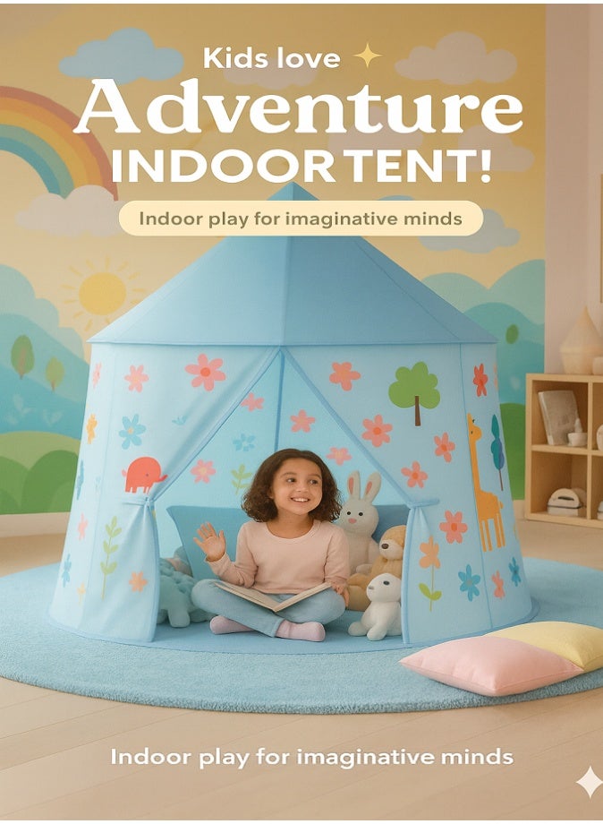 ليفي خيمة لعب للأطفال، بيت لعب على شكل قلعة كرتونية للأطفال، بيت لعب قابل للطي للاستخدام الداخلي والخارجي مع طبعات زهور وحيوانات لطيفة، خفيف الوزن وسهل التجميع، 125 × 90 × 125 سم - Image 4