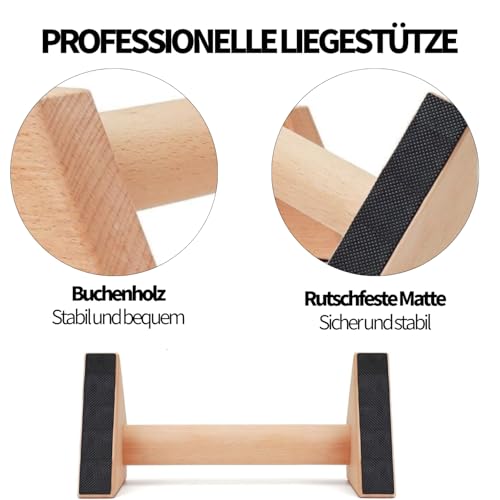 Mofizarex Push-up handles, 2 push up bars, wooden parallettes, joint-friendly push-up handles, calisthenics equipment, fitness equipment for home and outdoor, push-up bar made of solid wood - Image 3