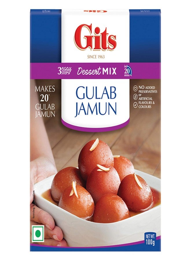 Gits Instant Gulab Jamun Dessert Mix, Makes 20 per Pack, Pure Veg, Delicious Indian Dessert and Mithai, 100g