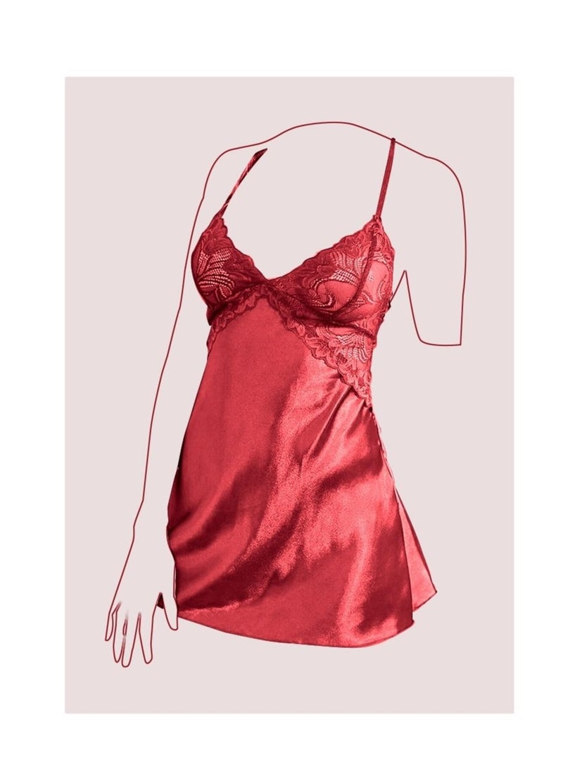 Generic Women Lace Floral V-Neck Sleeveless Hollow Out Lingerie Nightdress Set  - Image 2