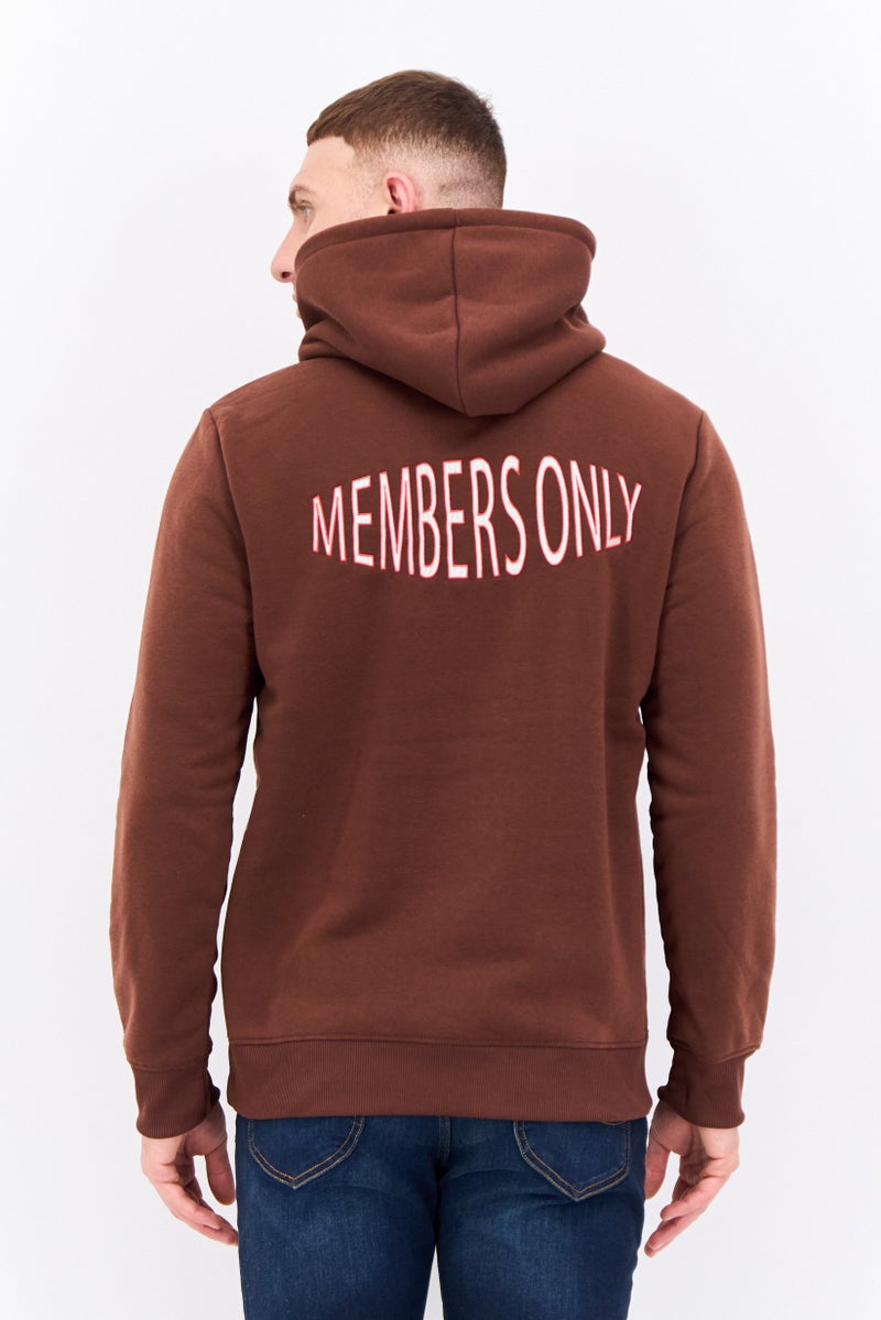 MEMBERS ONLY Men Hooded Long Sleeves Brand Logo Sweatshirt, Brown  - Image 3