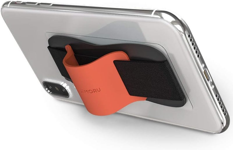 Sinjimoru Phone Grip with Silicone Band – Comfortable One-Hand Holder & Kickstand for Smartphones, Tablets, and eReaders for iPhone, Android, and Kindle Sinji Grip Silicone Clementine - Image 2