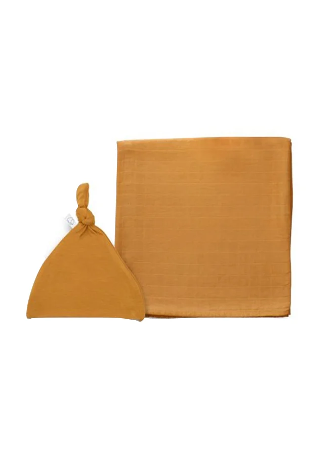 أنفي بيبي Anvi Baby Organic Bamboo Beanie & Swaddle Set- Mustard Fields