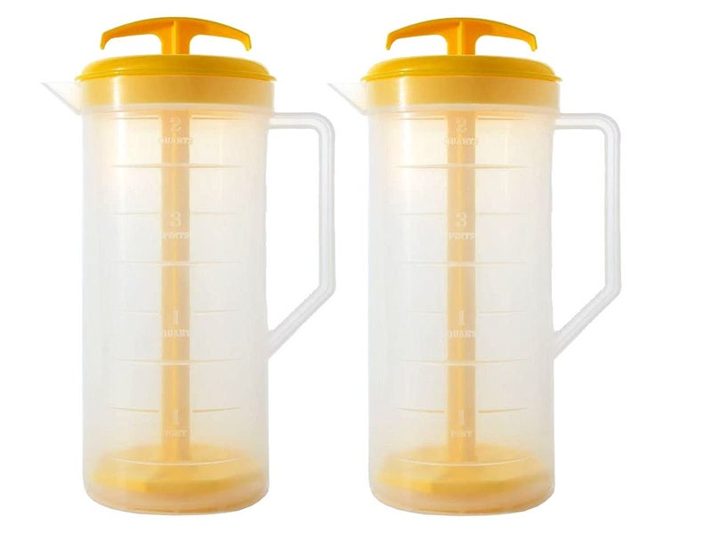 JBK Pottery JBK Pottery 2Quart Yellow Mixing Pitcher with Plunger  BPAFree Plastic Jug for Juice Milk Tea Shakes and More  DishwasherSafe SpillProof Lid Smart Stirring Design 2 Pack 