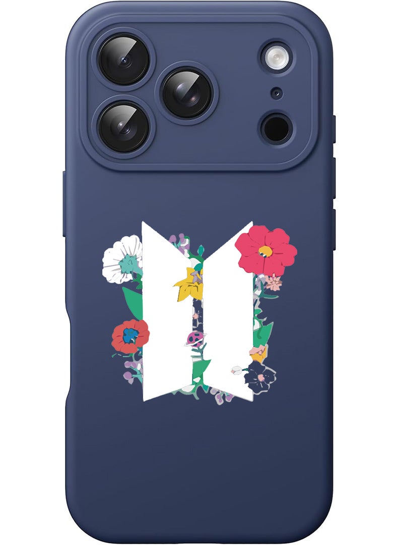 Theodor Protective Slim Fit Case Liquid Silicone Cover with Full Body Protection Anti-Scratch Shockproof Case For Apple iPhone 17 Pro (Blue) BTS floral White - Image 1