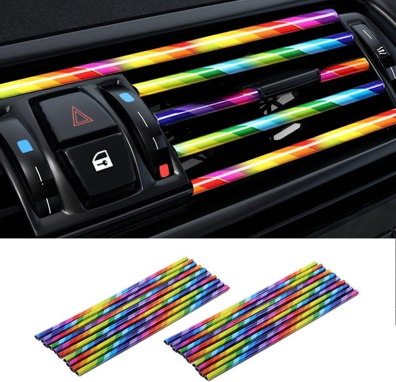 Redvant Red Universal Car AC Vent Outlet Decoration Strip, Waterproof Bendable Air Vent Outlet Trim Decoration, Suitable for Most Air Vent Outlet (10 Pieces) (Rainbow) - Image 1