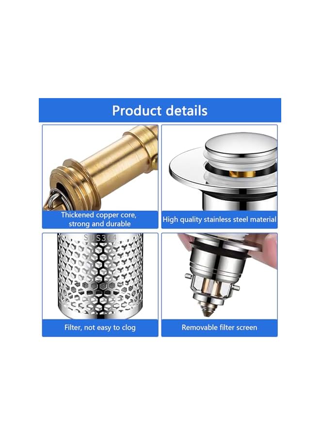 The Bros 2 Pack Bathroom Sink Stopper,Pop Up Sink Drain Filter,Removable Stainless Steel Filter,universal pop up drain strainer shower quick draining - Image 3