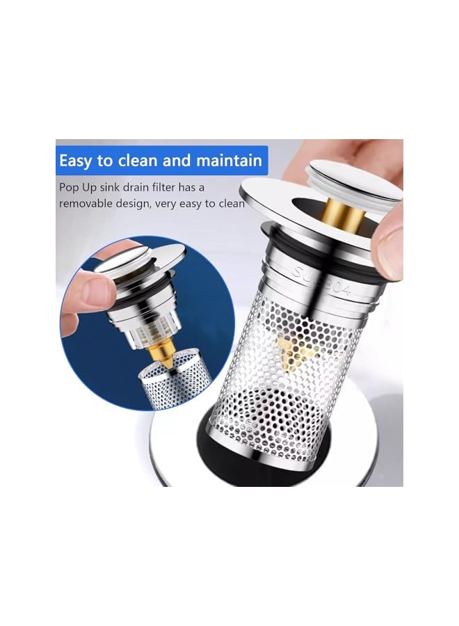 The Bros 2 Pack Bathroom Sink Stopper,Pop Up Sink Drain Filter,Removable Stainless Steel Filter,universal pop up drain strainer shower quick draining - Image 2