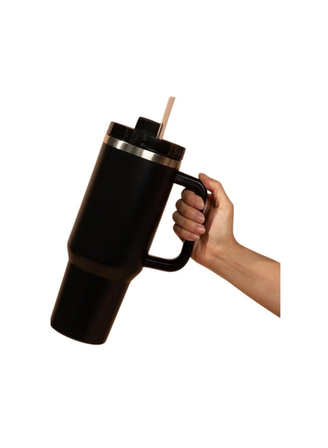 Desselan PureElement 40 oz Adventure Quencher Tumbler H2.0 – Stainless Steel Insulated Mug with Handle & Straw, Double Wall Design, Easy Grip (Black) - Image 2
