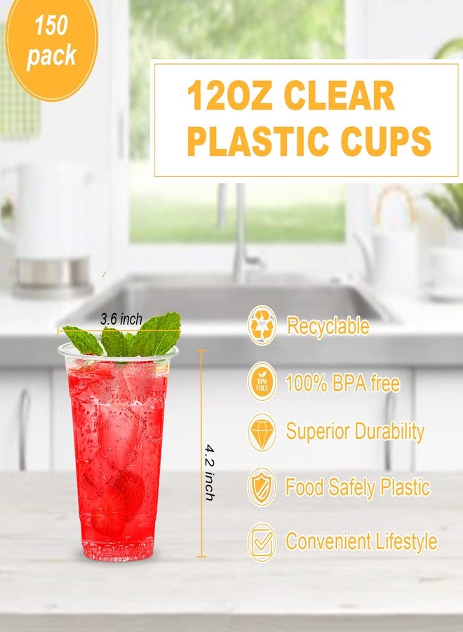 TashiBox [12oz - 150 Cups Plastic Coffee Cups Clear, Disposable Cups for Tea,smoothies Sodas and Mixed Drinks - Image 2