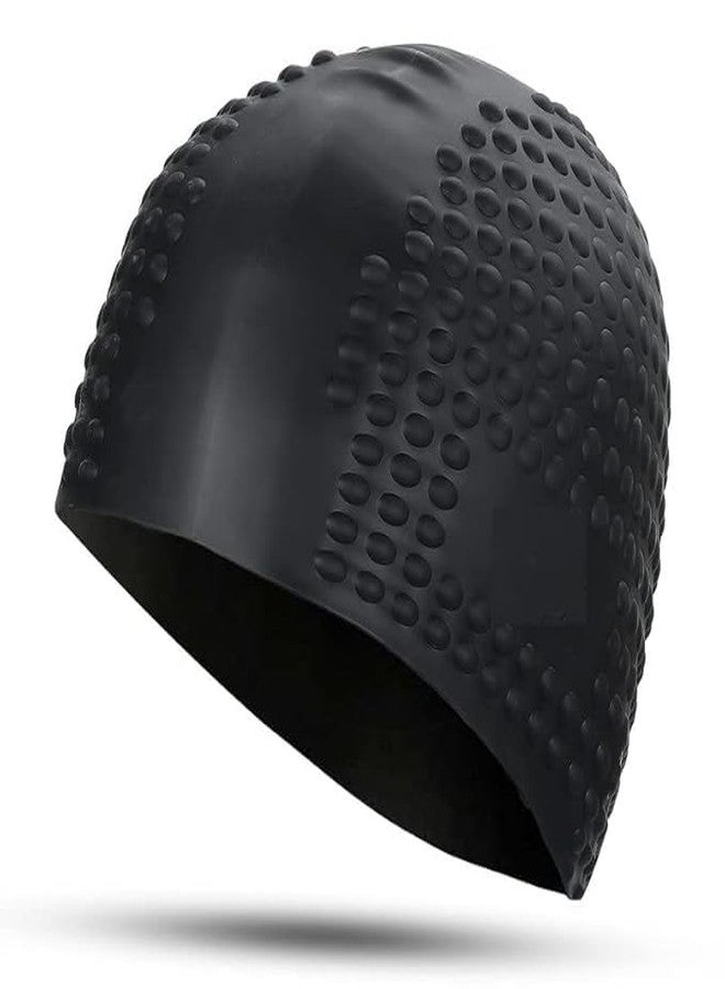 SEJASCOLLECTIONS Bubble Designed Waterproof Silicone Premium Swimming Cap for Men & Women | Stretchable & Quick-Dry | Prevents Hair Pull & Chemical Damage | Ideal for Children & Adults (Black) - Image 3