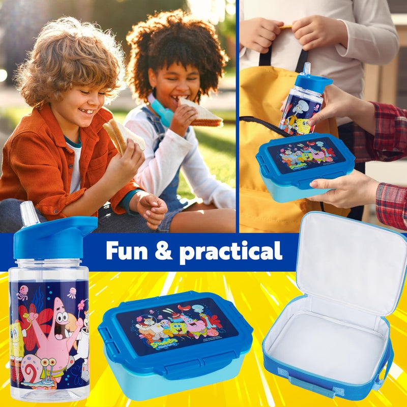 Get Trend SpongeBob Squarepants Water Bottle Lunch Box Lunch Bag Kids Set 3 Pcs Insulated Snack Bag for School Travel Gifts for Kids (Blue SpongeBob) - Image 2