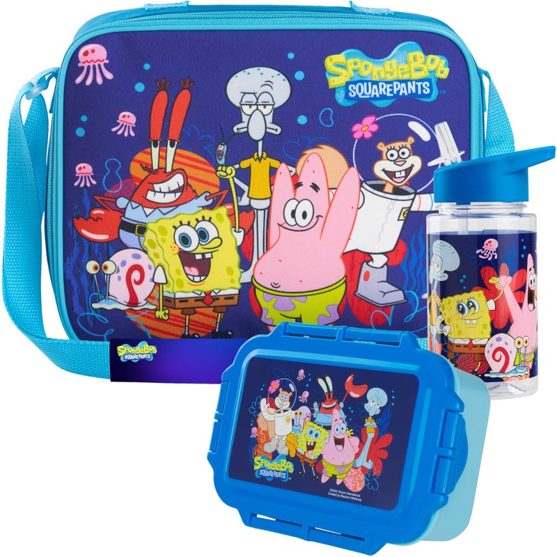 Get Trend SpongeBob Squarepants Water Bottle Lunch Box Lunch Bag Kids Set 3 Pcs Insulated Snack Bag for School Travel Gifts for Kids (Blue SpongeBob) - Image 1