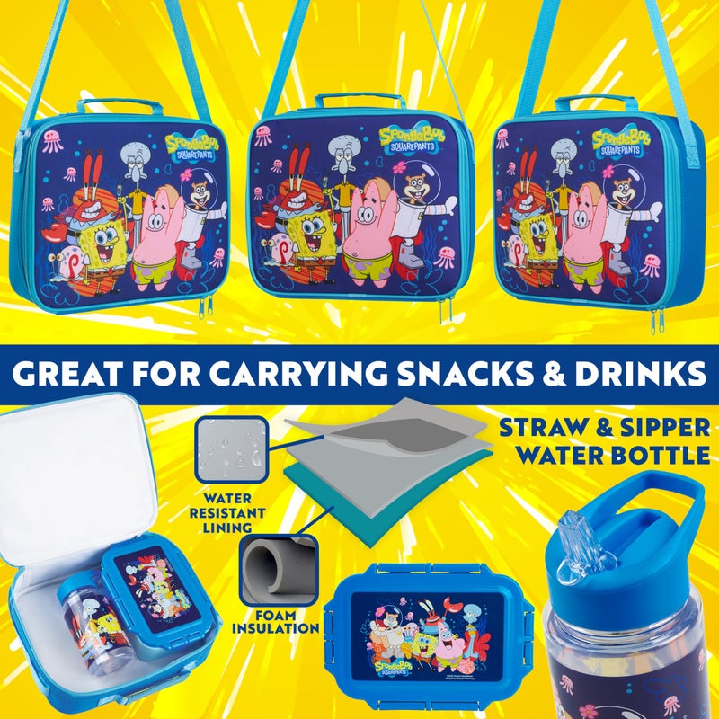 Get Trend SpongeBob Squarepants Water Bottle Lunch Box Lunch Bag Kids Set 3 Pcs Insulated Snack Bag for School Travel Gifts for Kids (Blue SpongeBob) - Image 3