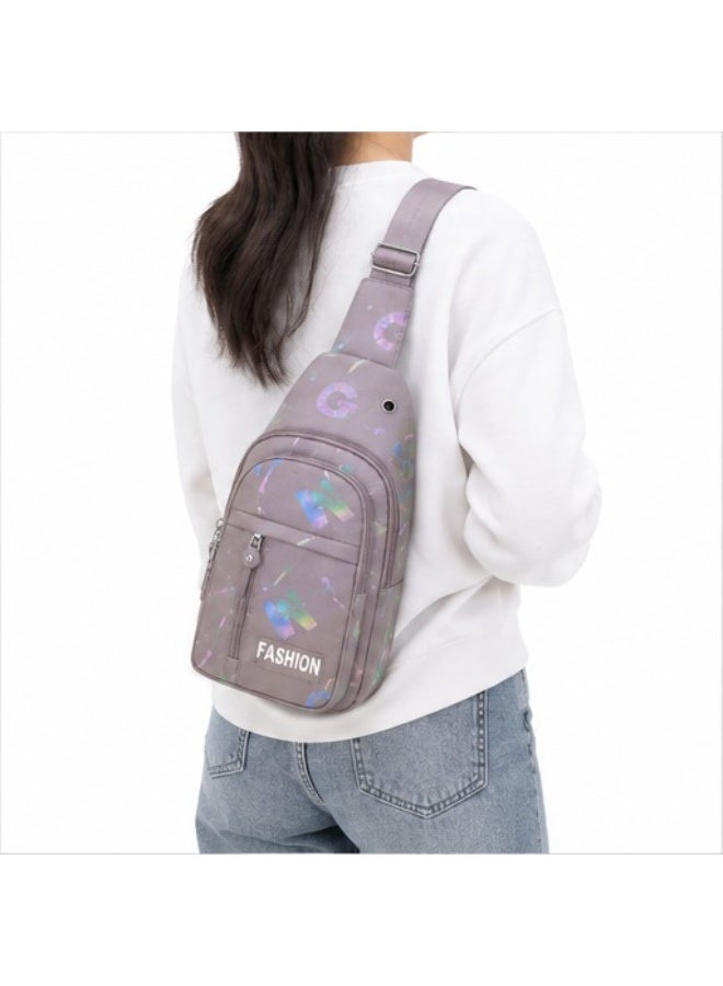 FASHION Girls' crossbody bag with a modern design and multiple zippers – cashmere color with glittery patterns – lightweight and practical for everyday use - Image 4