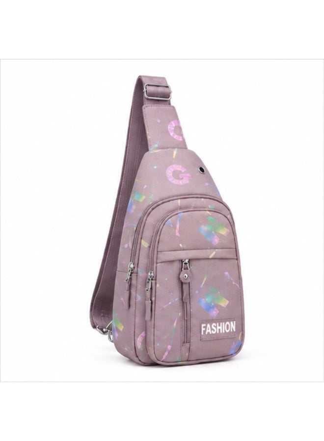 FASHION Girls' crossbody bag with a modern design and multiple zippers – cashmere color with glittery patterns – lightweight and practical for everyday use - Image 1
