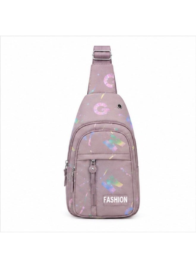 FASHION Girls' crossbody bag with a modern design and multiple zippers – cashmere color with glittery patterns – lightweight and practical for everyday use - Image 2