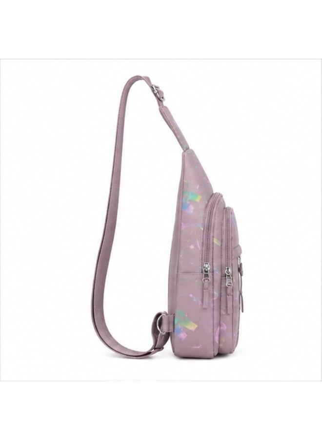 FASHION Girls' crossbody bag with a modern design and multiple zippers – cashmere color with glittery patterns – lightweight and practical for everyday use - Image 3