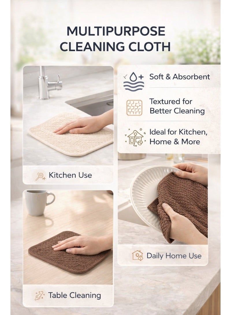 Trendify Premium Cotton Dish Cloths Pack of 3 - Dual-Texture Waffle Weave & Ribbed Dish Cloths for Kitchen & Bathroom - Ultra Absorbent, Lint-Free & Reusable Scrubbing Rags - Scrubbing & Polishing Sides - 30x30cm (Cream, Tan, Dark Brown) - Image 4