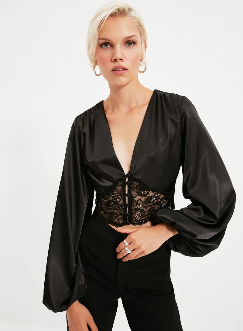 trendyol Lace Detailed Satin Blouse