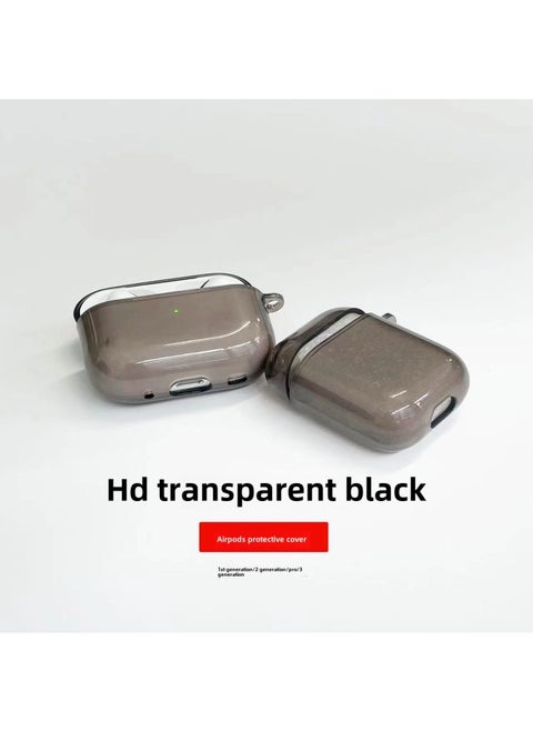Suitable For Airpods Protective Apple Case Pro2 Transparent Headphone Case 3/4 Generation Headphone Case 5th Generation Tpu Material-Color:Transparent Black Soft Shell Without Packaging-Model:airpods Pro2 (with Hanging Ears)