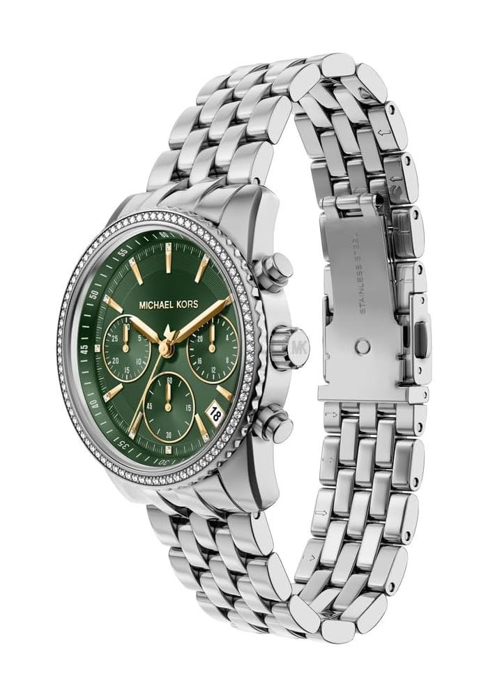 مايكل كورس Women Michael Kors Bryant Women's 35MM Silver-Tone Stainless Steel Watch with Green Dial - Image 3